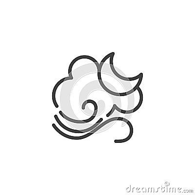 Moon with cloud and wind line icon Vector Illustration
