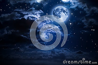 Moon and clouds in the night Stock Photo