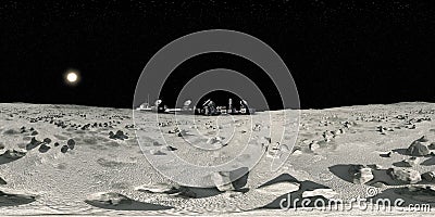 Moon Colony 360 Panorama Cartoon Illustration