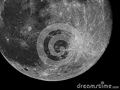 Moon details and crater Tycho observing over telescope Stock Photo