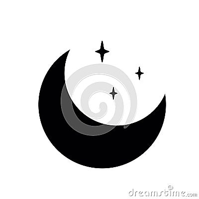 Moon crescent star vector Black symbol of Islam flat icon for apps and websites Weather element Vector Illustration