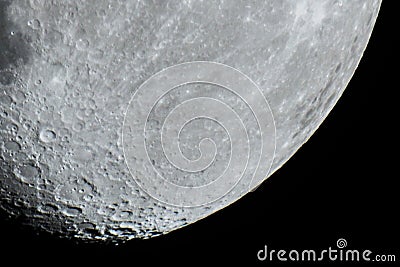 Moon details and craters observing over telescope Stock Photo