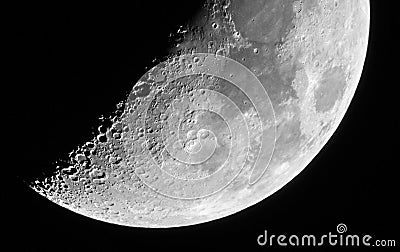 Moon details in eighth moon day lunar X and lunar V ojects Stock Photo