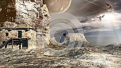 Moon and dragons Stock Photo