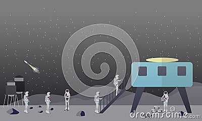 Moon exploration concept vector illustration in flat style. Vector Illustration