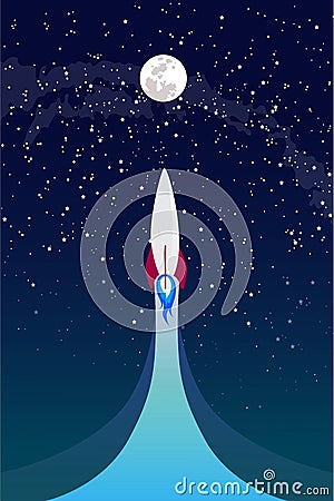 Moon exploration, rocket flies up, Vector Concept. Spaceship flying Vector Illustration