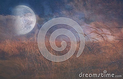 Moon Fall over Field Stock Photo
