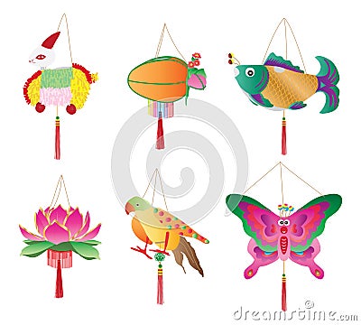 Moon festival traditional lantern set Vector Illustration