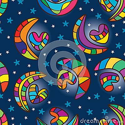 Moon heart seamless pattern Vector Illustration