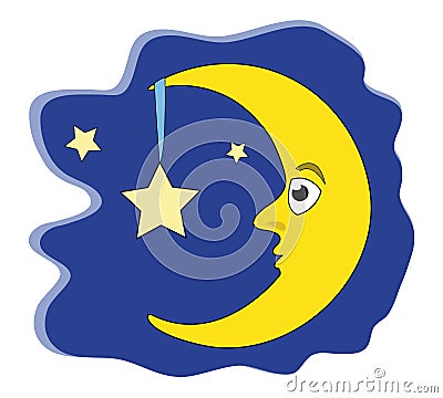 Moon holding star Stock Photo