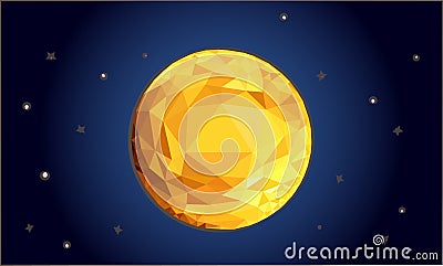 Low-plygon moon in star night sky. Vector Illustration