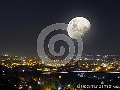 Moon light night city view Stock Photo