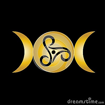 Moon magic, Celtic Knot, Holy Trinity, Triple moon pagan Wicca moon goddess symbol. Three-faced Goddess Vector Illustration