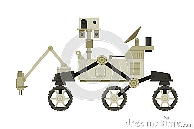 Moon or Mars Rover, Robotic Space Vehicle, Cosmos Exploration Theme Flat Vector Illustration on White Background Vector Illustration