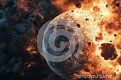 The moon The moon explodes, surreal landscape Stock Photo