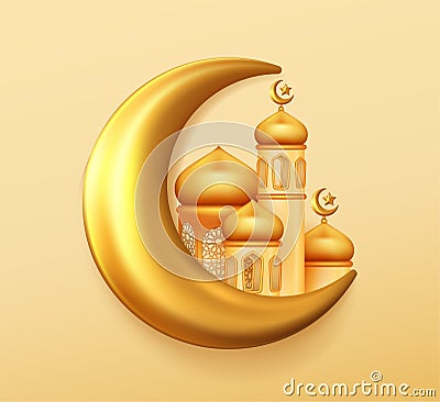 Moon and mosque beautiful for Ramadan or Eid decorative design Vector Illustration