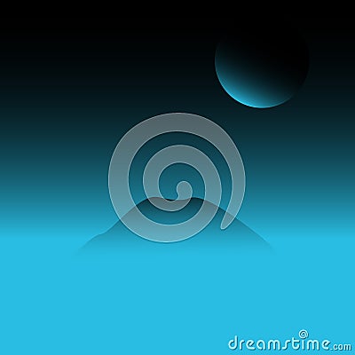 The moon and the mountain top view in dark sky . Vector Illustration
