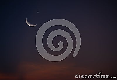 Moon Muharram Mubarak Ramadan Concept Crecent Moon and Sky Dark Night Background Symbols,New Year Muharram,Eid al-fitr,Arabic Eid Stock Photo