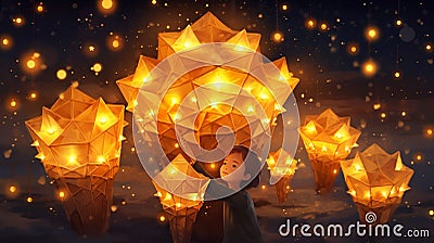 child space night festival astronomy sky star starry nature lantern. Generative AI. Stock Photo