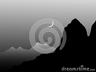 Moon & Night Mountain Vector Vector Illustration