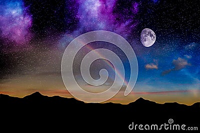 Moon night rainbow Stock Photo