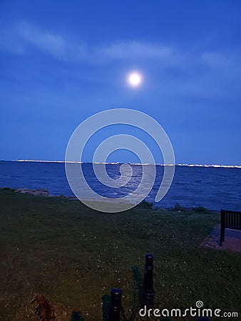 Moon night sea dark shoreline Stock Photo