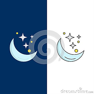 Moon, Night, star, weather, space Flat Color Icon Vector Vector Illustration