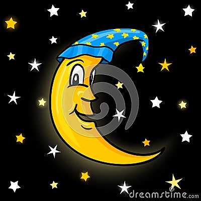 Moon in nightcap with stars Vector Illustration