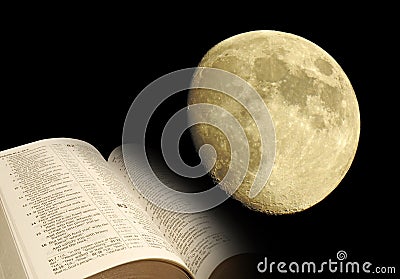 Moon and open bible Stock Photo