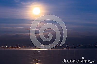 Moon Over Jura Mountain, Swiss Stock Photo