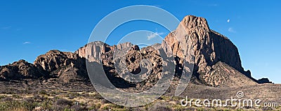 Moon over part of Chisos Mountain Range located within Big Bend National Park, Texas. Stock Photo