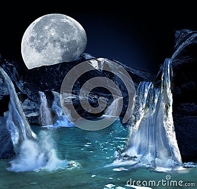 Moon over water Stock Photo