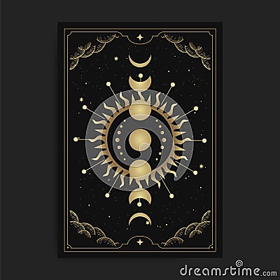 Moon phases accompanied by the sun Vector Illustration