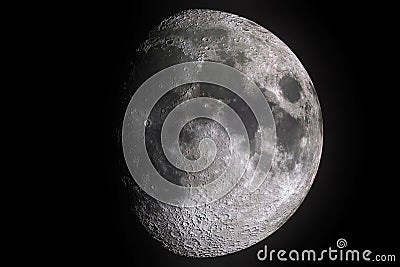 Moon phases with light shadow of moon surface with crater on black background, universe and science Stock Photo
