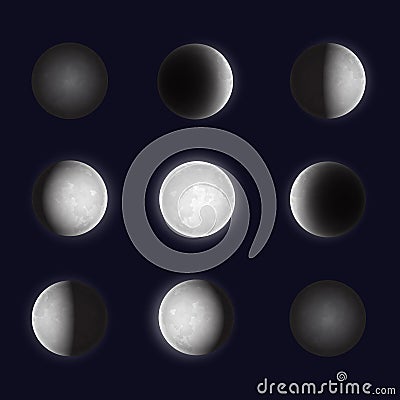 Moon phases night space astronomy Vector Illustration