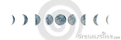 Moon phases set watercolor isolated Cartoon Illustration
