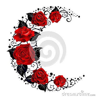 The moon of red roses Vector Illustration