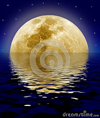 Moon reflecting on sea Stock Photo