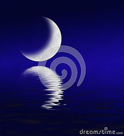 Moon Reflecting in Water Stock Photo