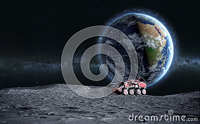 Moon rover on the moon. space expedition. moon surface. 3d rendering Stock Photo