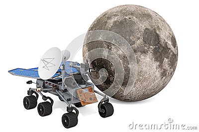 Moon rover, planetary rover with Moon. 3D rendering Stock Photo