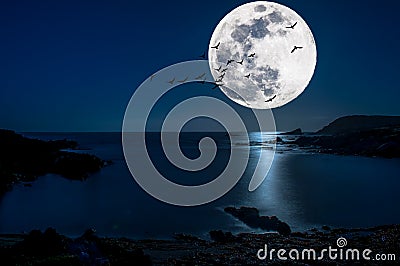 Moon on the sea of Sardinia Stock Photo