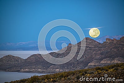 Moon Setting in Bolivia Stock Photo