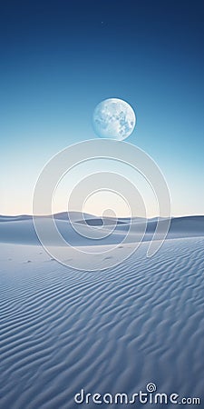 Blue Sunrise Moon Above White Sand Dunes - Photorealistic Kolsch Fine Art Stock Photo