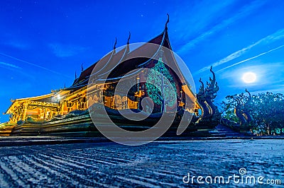 The moon is in the side of Wat Pu Praw Temple Stock Photo