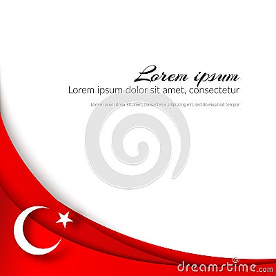 Turkish flag A moon with a star on a background of wavy curved red ribbons lines Brochure with the theme of the Turkish flag Vector Illustration