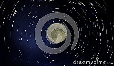 Moon and star trails Stock Photo