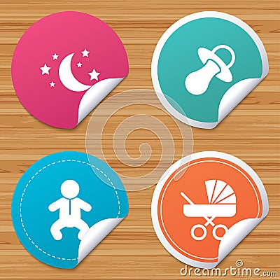 Moon and stars. Baby infant icon. Buggy, dummy. Vector Illustration