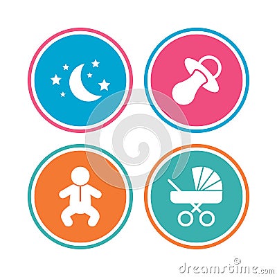 Moon and stars. Baby infant icon. Buggy, dummy. Vector Illustration