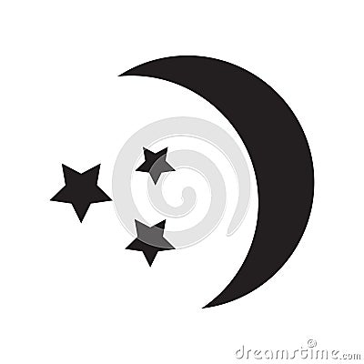 Moon and stars, black sleep icon, silhouettes. Vector Cartoon Illustration